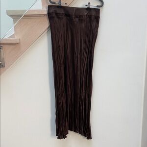 Roberto Cavalli Dark Chocolate Brown Pleated Maxi Skirt Leather Waistband L